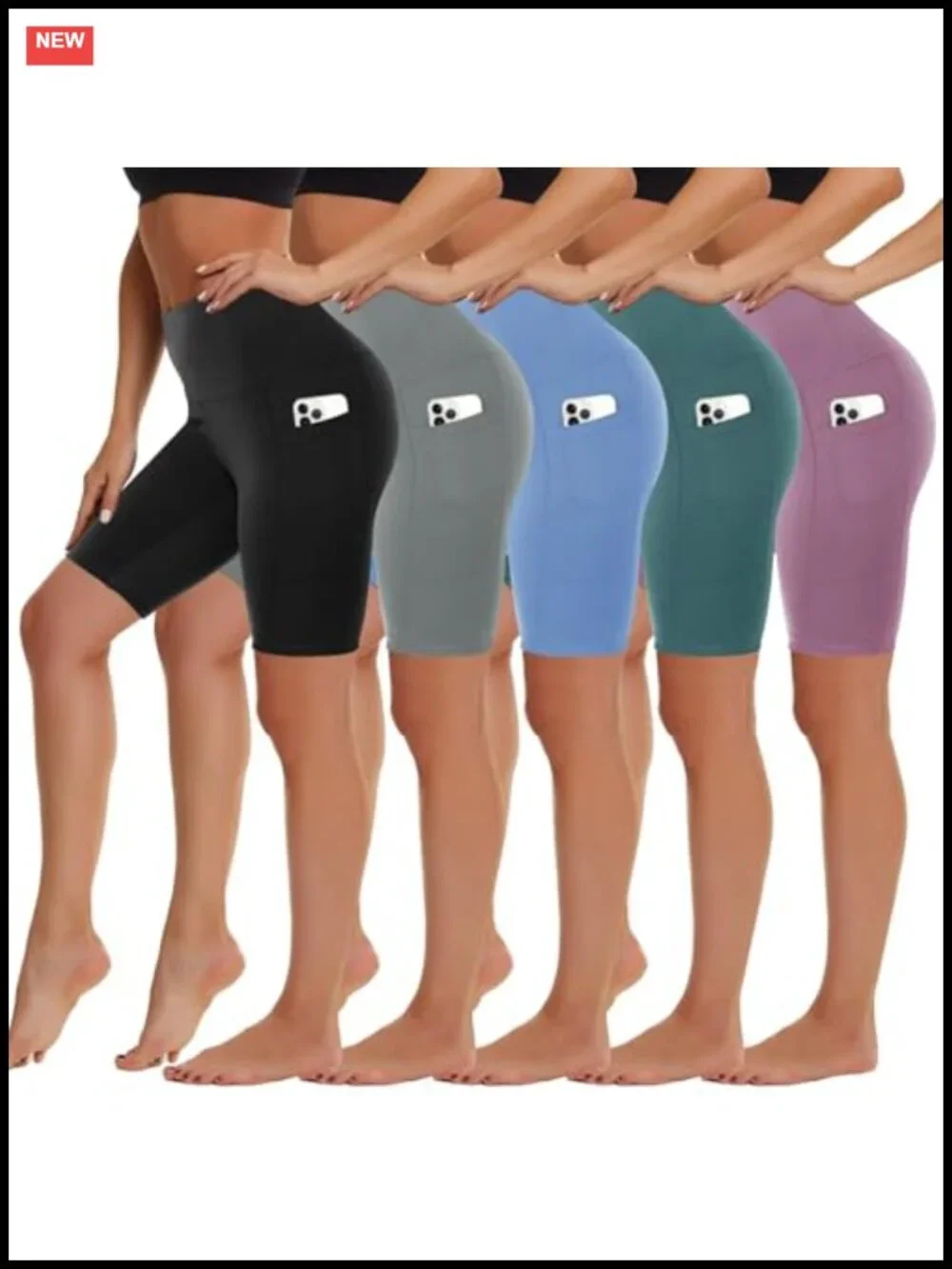 5 Pack Biker Shorts with Pockets for Women High Waist Spandex Workout Yoga